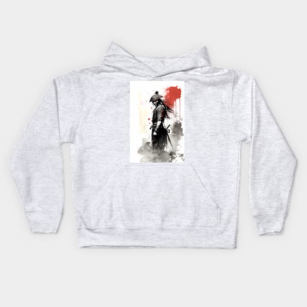 Inky Samurai Standing Watch Kids Hoodie by TortillaChief